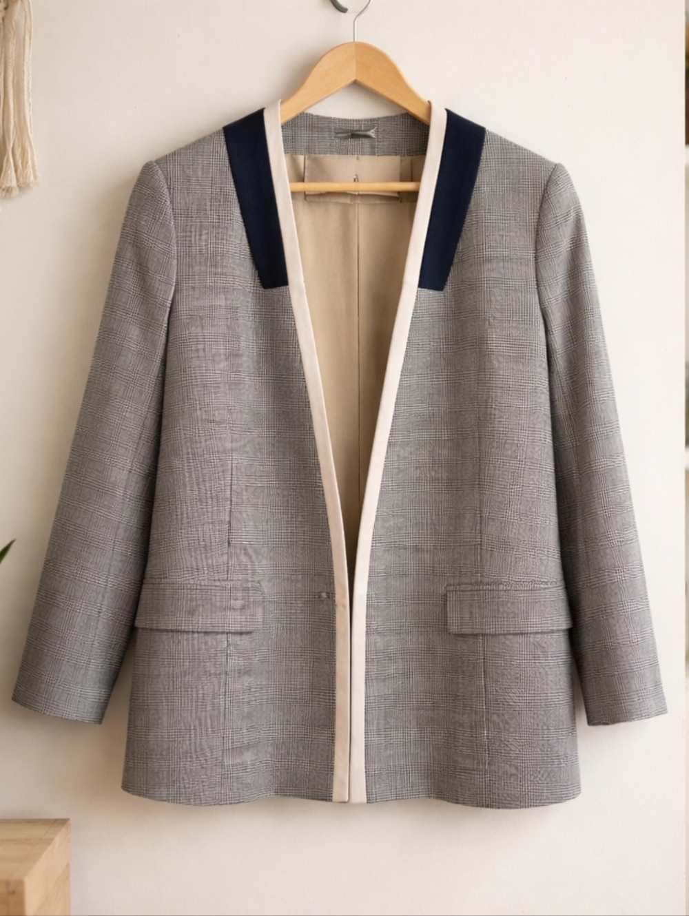 Yigal Azrouel Black and White Plaid Jacket With White Leather Piping